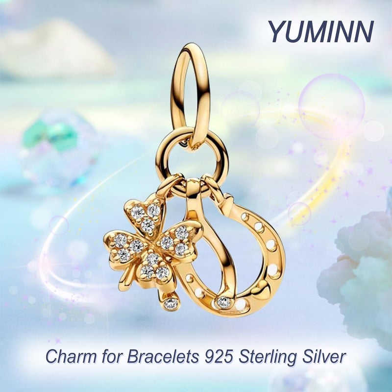 YUMINN 925 Sterling Silver Charms for Bracelets Gold Love and Heart Charms Cherry Blossom Dangle Beads Jewelry for Women - Image 2